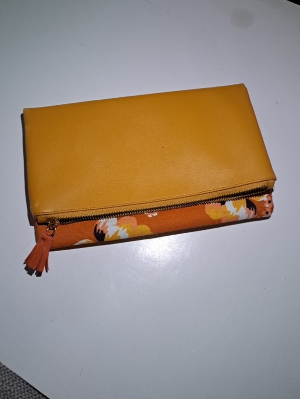 Rachel Pally Mustard Foldover Clutch with Orange Floral Zip
